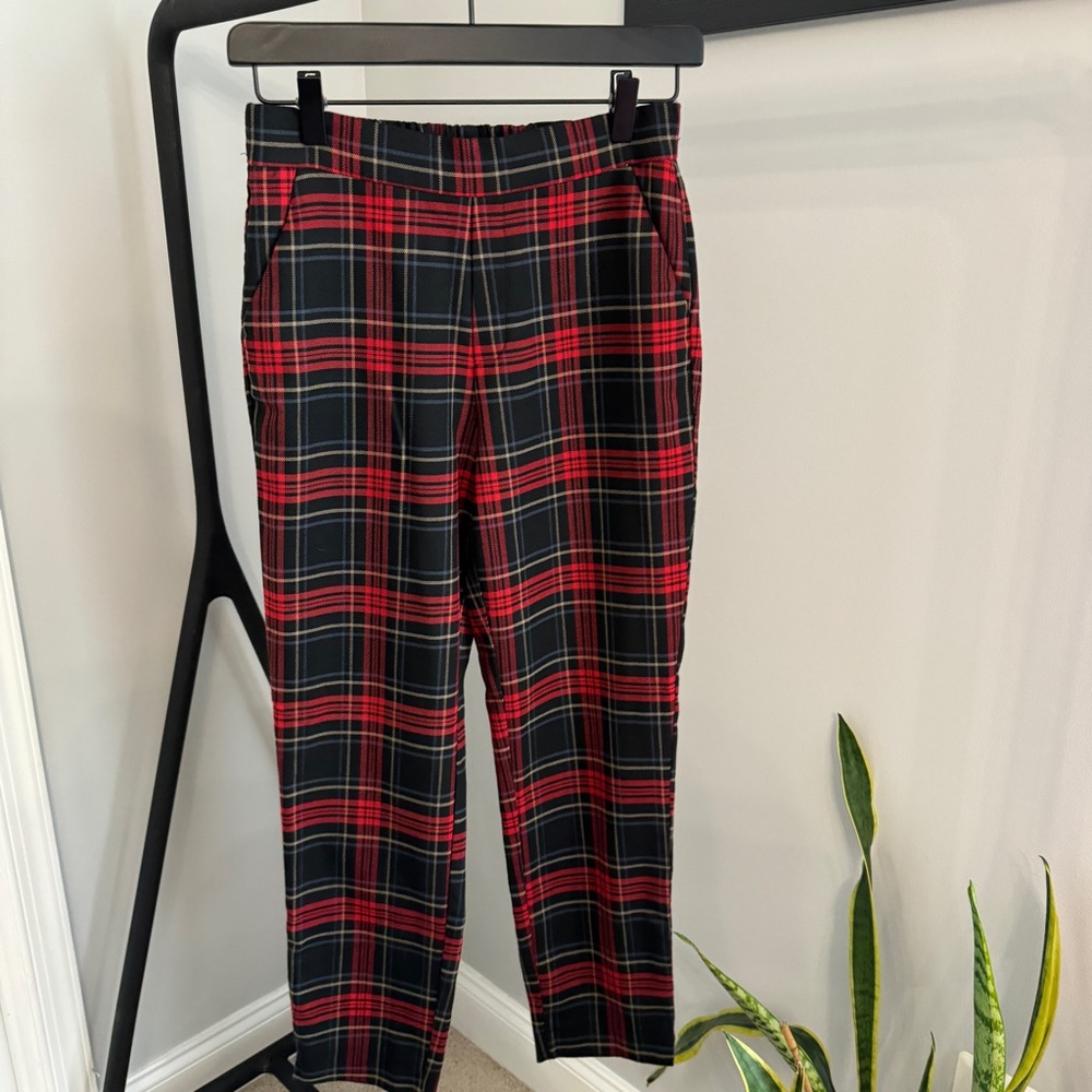 ZARA Red Check Plaid Holiday Trouser Pant Size XS